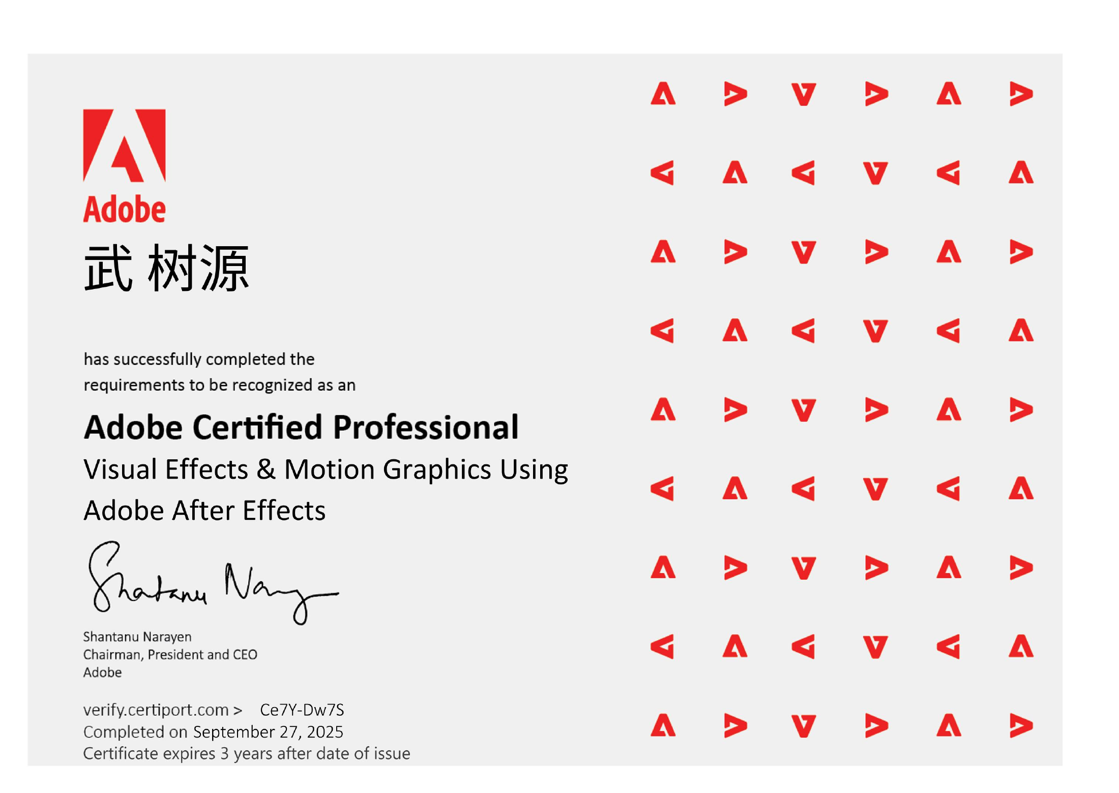 After Effects 专业认证证书